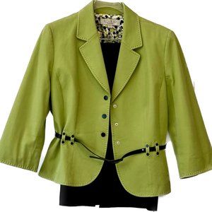 Tahari Studio Belted Suit, Size 16, Green Jacket with Black Skirt